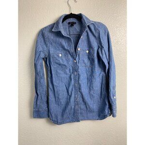 J. Crew Blue Chambray Button Up Long‎ Sleeve Top size 0 Western Classic
